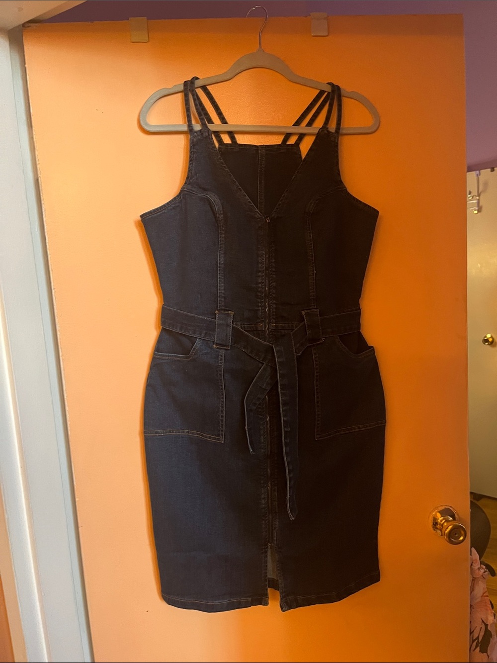 VENUS Black Denim Belted Strappy Dress